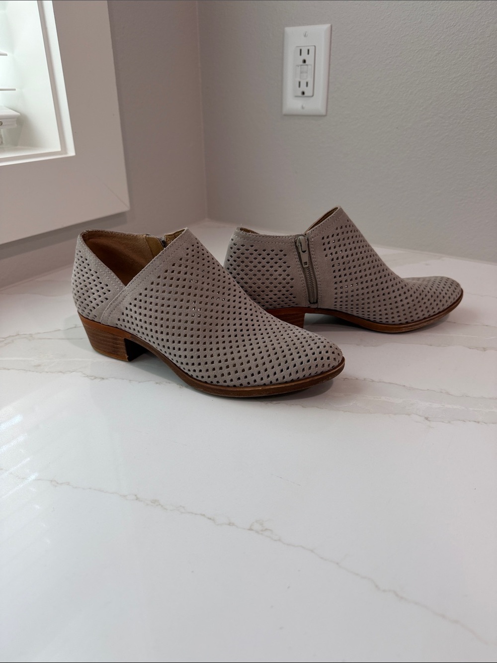Lucky Brand Women’s Perforated Taupe Ankle Booties